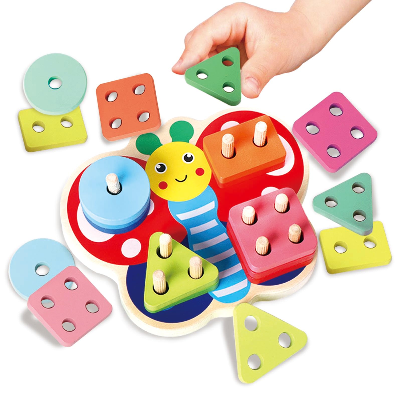 Dr. MUYA® Montessori Toy for 1 2 3 Years, Wooden Toys, Shape Sorter for 1 Year Old, Stacking Toys, Toddler Toys