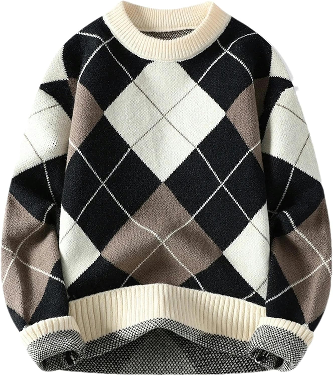 Winter Argyle Sweater Men Korean Streetwear Thick Warm Mens Sweaters Casual Male Christmas Pullovers