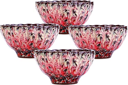 Pink Glaze Tenmokus - Taza de té Jianzhan de cerámica, 4 onzas, juego de 4 tazas de té pequeñas hechas a mano estilo chino, juego de 4, caja de