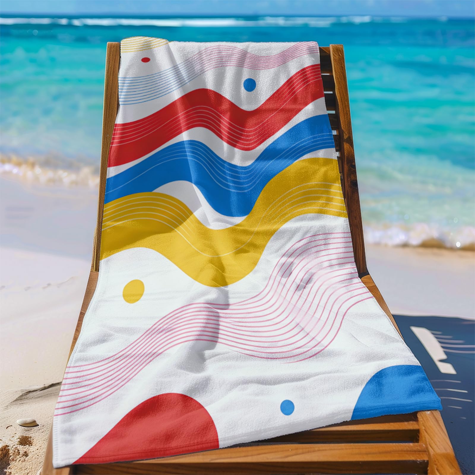 Fouta PlageRouge Jaune Bleu Lignes Épaisses Modèle Surdimensionné avec Diverses Tailles, Respirante et Portable, Parfaite pour Voyages Sorties Piscine et Usage Extérieur Quotidien 90x160 cm