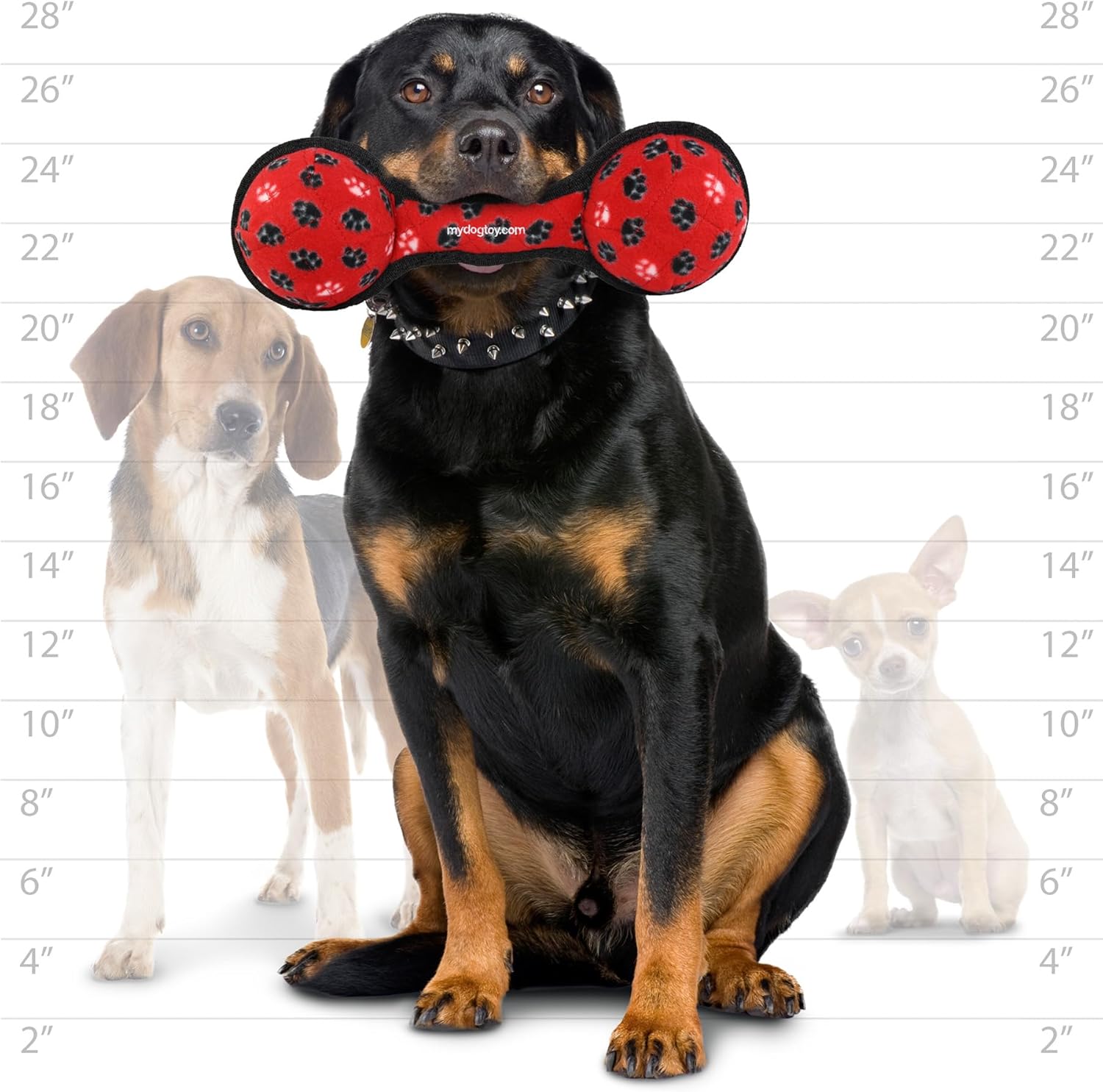 TUFFY- World's Tuffest Soft Dog Toy - Ultimate 2 Ball Tug- Squeakers. Made Durable, Strong & Tough. Interactive Play (Tug,Toss & Fetch). Machine Washable & Floats (Red Paw, Regular)