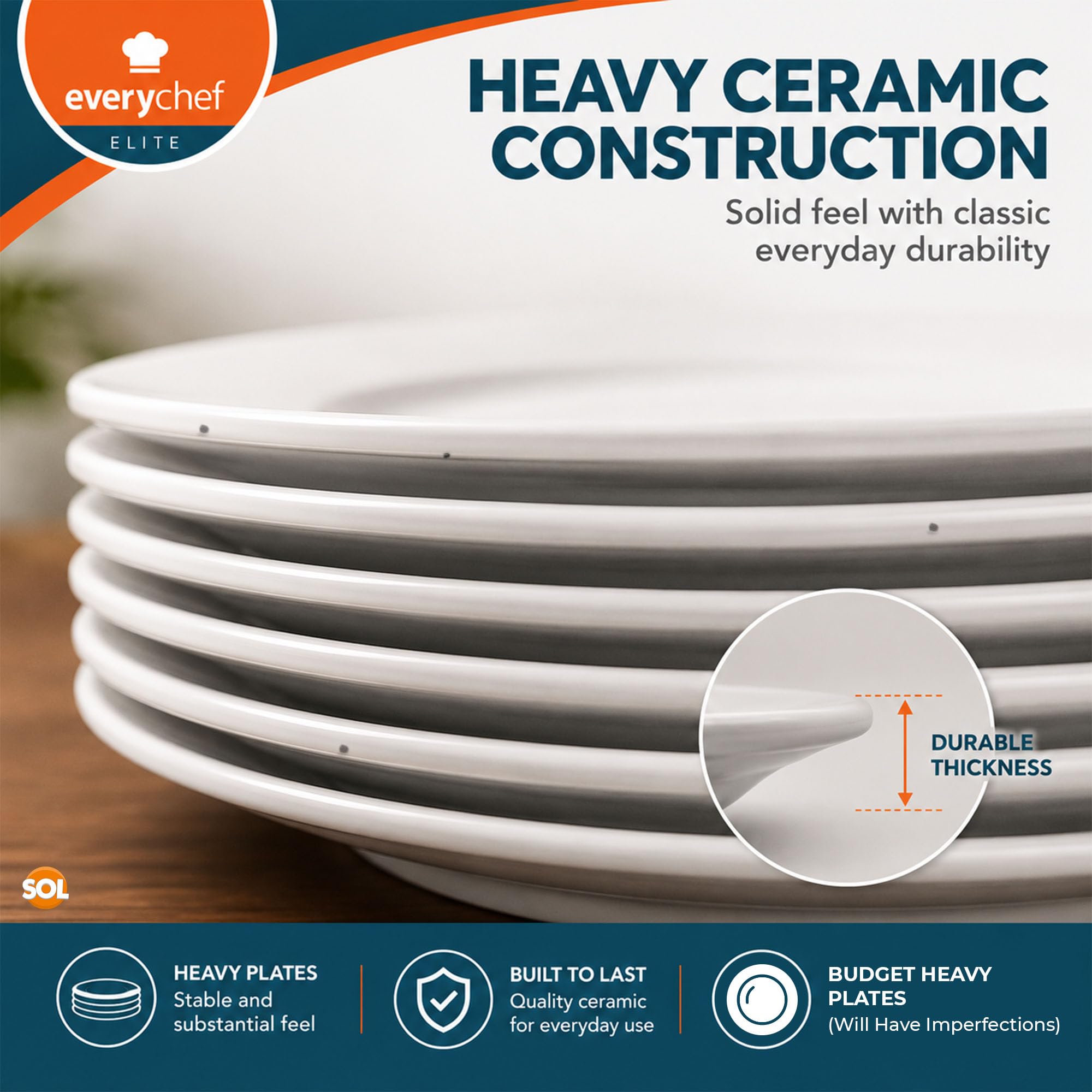 Lot de 6 assiettes en céramique blanche de 26,7 cm