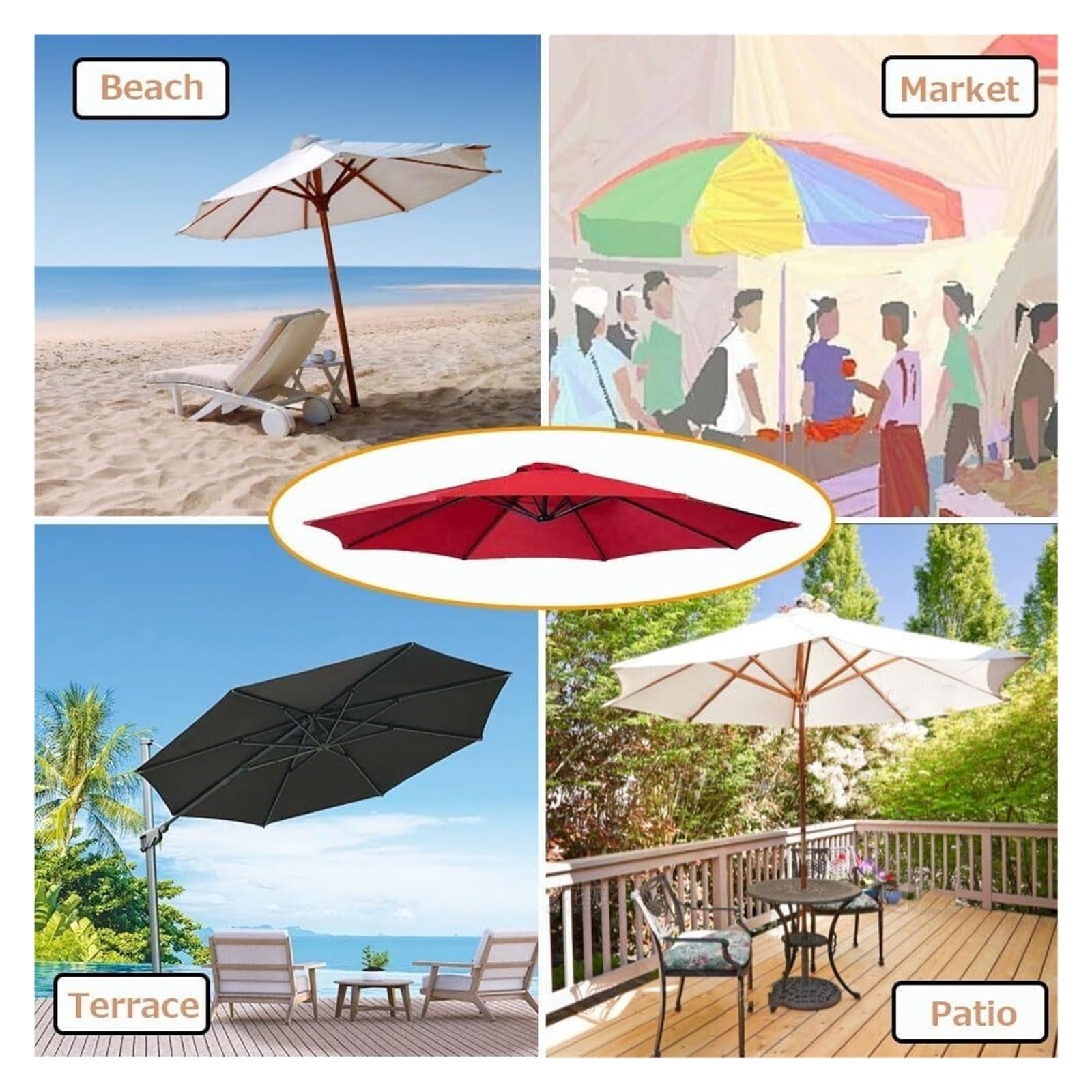 Copertura Di Ricambio Per Ombrellone Da Patio - 2,5x2,5 M (8,2 Ft), Tessuto Poliestere Impermeabile, Per Ombrelloni A 8 Braccia