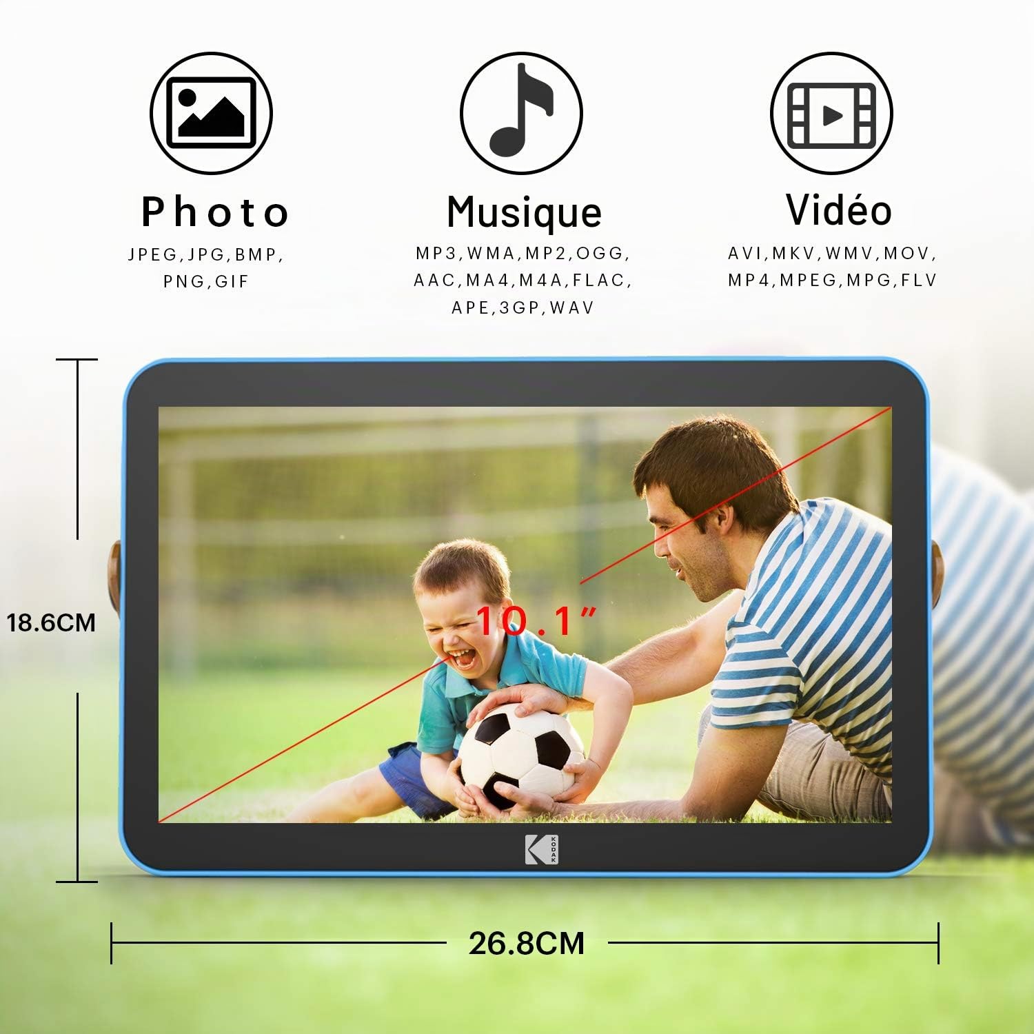 KODAK RWF-108V 10" - Cadre Photo Numérique Wi-FI, Écran IPS Tactile 1280x800, Stockage 32 Go, WiFi 6 Dual-Band, Batterie 4000 mAh, Contrôle App, Lecteur Multimédia - Bleu