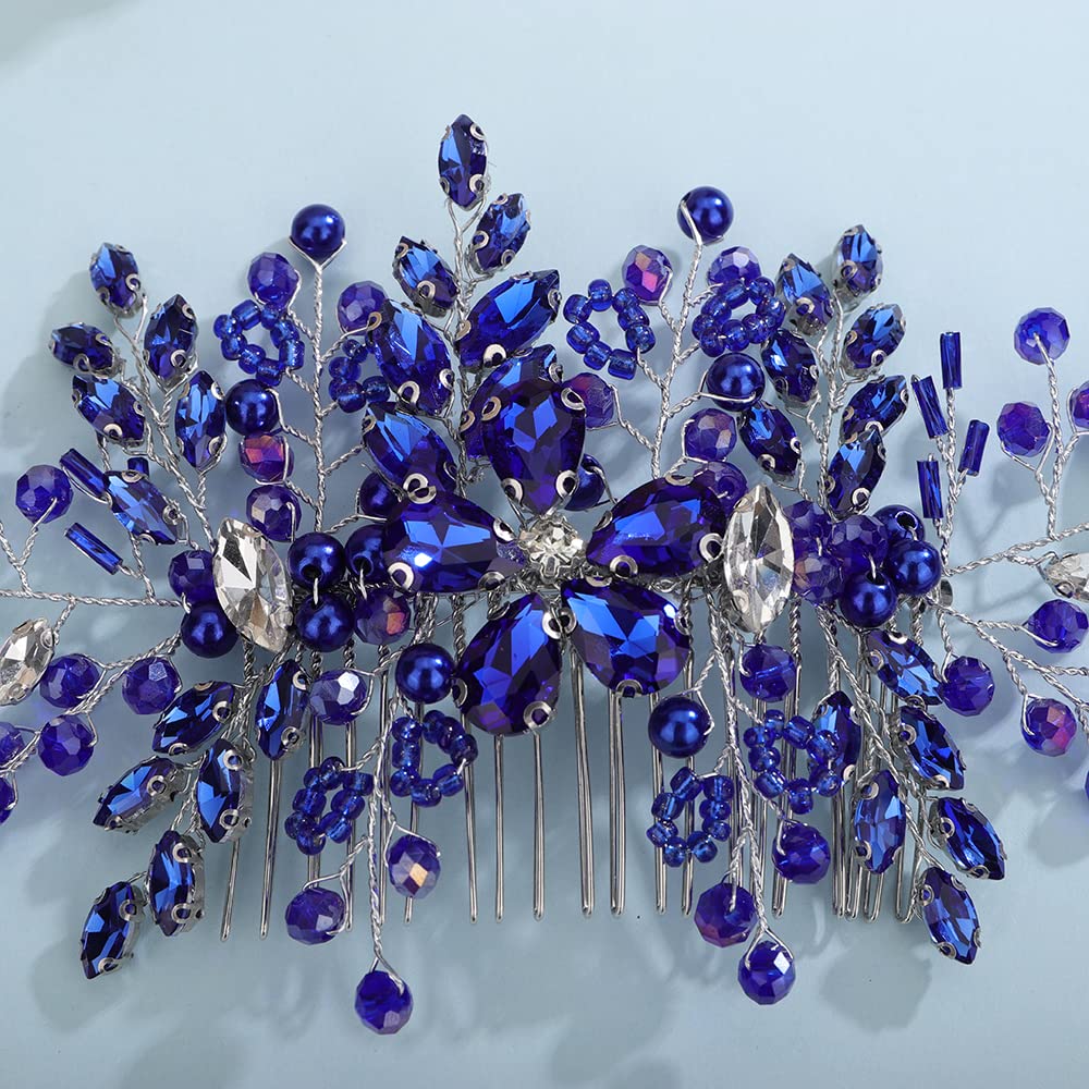 ?Women Blue Crystal Wedding Hair Comb Rhinestone Hair Piece Bridal Headpieces Amazon.com : Denifery Blue Bridal Hair Comb Sapphire Blue  main image 3
