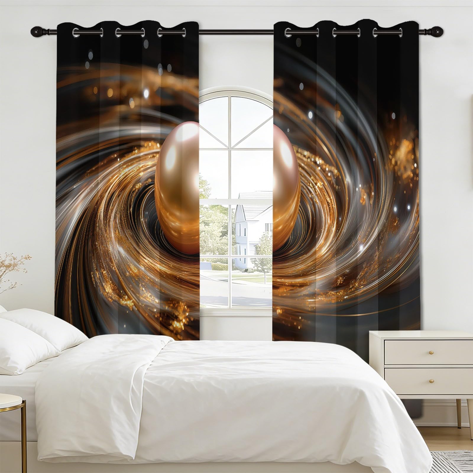 140 l x 160 cm Surrealistyczna zasłona z oczkami - złote spiralne koraliki