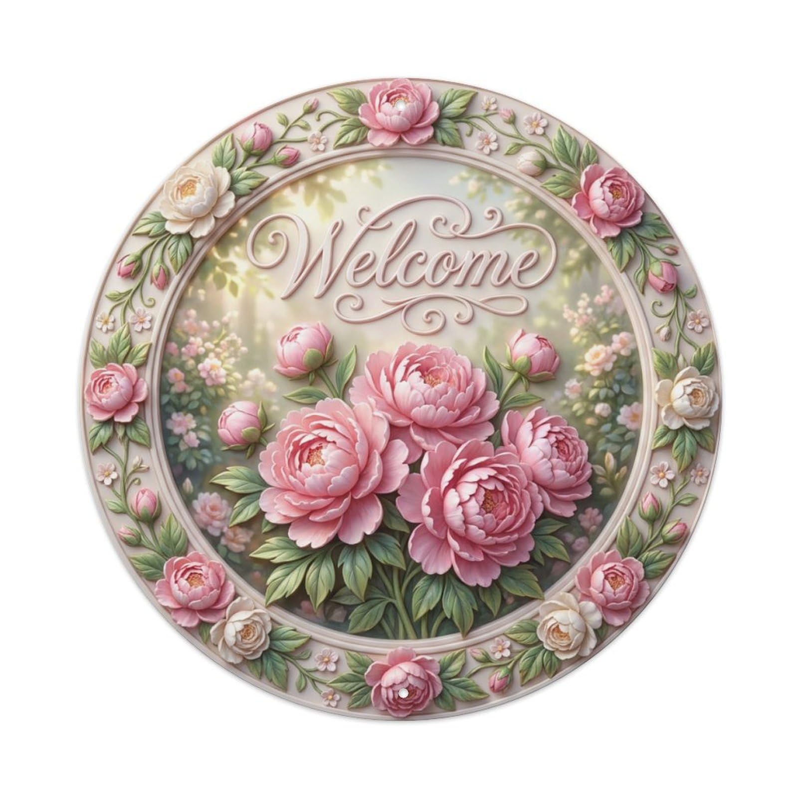 Tgrcjimh Style Metal Tin Sign Peony Garden Welcome Elegant Blooms