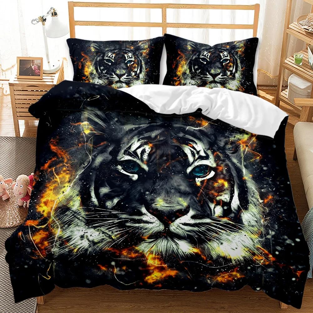 QBIDCSX Bedding Double Bed Set Tiger Bedding Double Bed Set - Microfibre Quilt Cover 230x220 cm - Comforter Cover with 2 Pillowcases(Double)