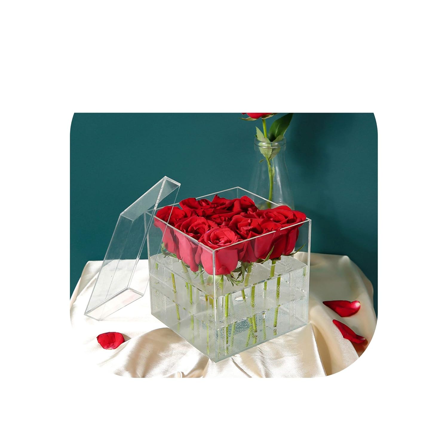9 Holes Clear Acrylic Rose Flower Box Makeup Organizer