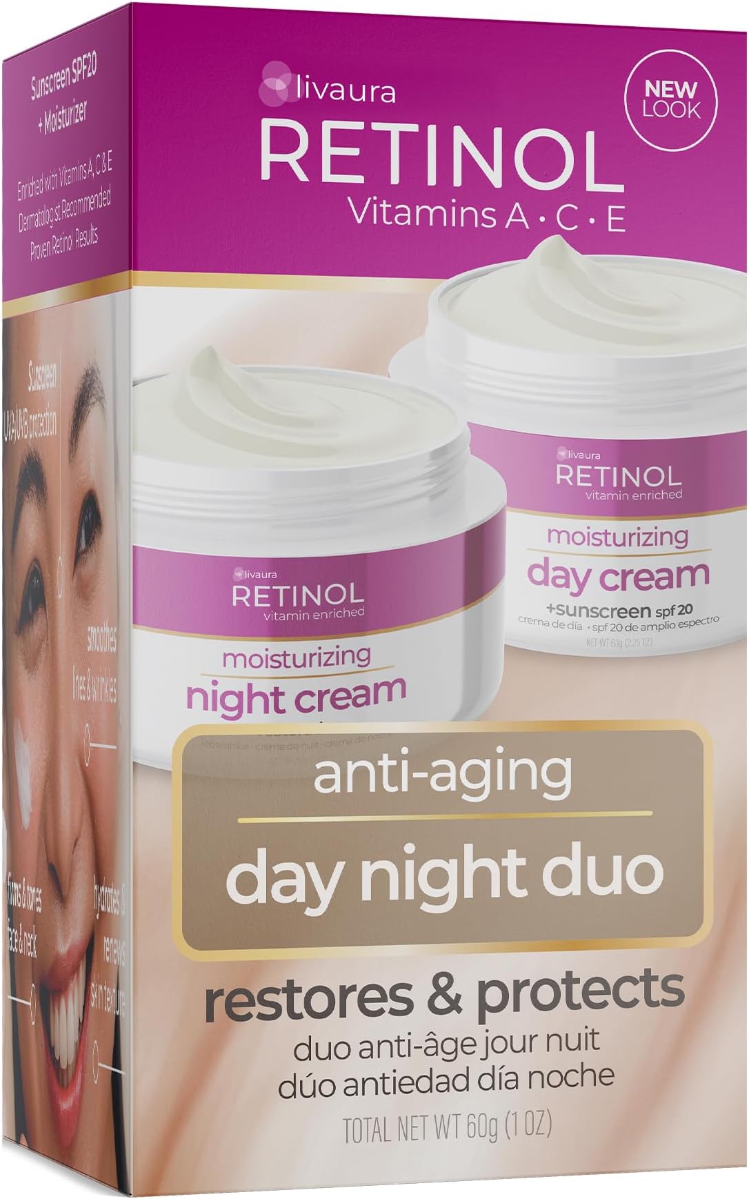 LIVAURA Retinol Anti-Aging, Vitamin Enriched Night Cream & Day Cream - Your 24 HOUR skincare duo that works day and night to give you younger-looking skin, 1 Ounce Each