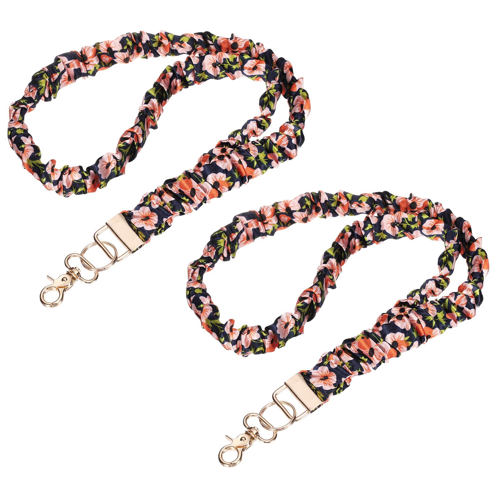 PATIKIL Scrunchie Lanyard Teacher, 2 Pack Stretchy Lanyards for Teachers Cute Lanyards ID Badge Holder with Clips for Women Keychain Card Holder, Lotus Gold
