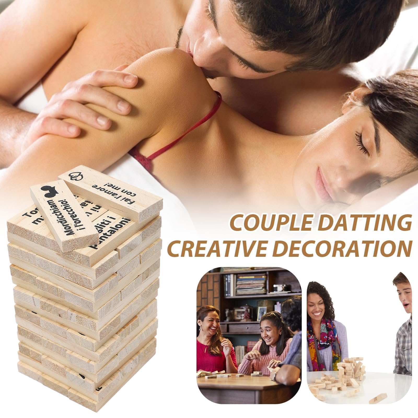 FOGARI Italiano Gioco Super Naughty Block Tower (48 pezzi),Lust Tower,Giochi Erotiici Coppie,Giochi di Coppia for Adulti,Erotiici, hot per coppie adulti - B