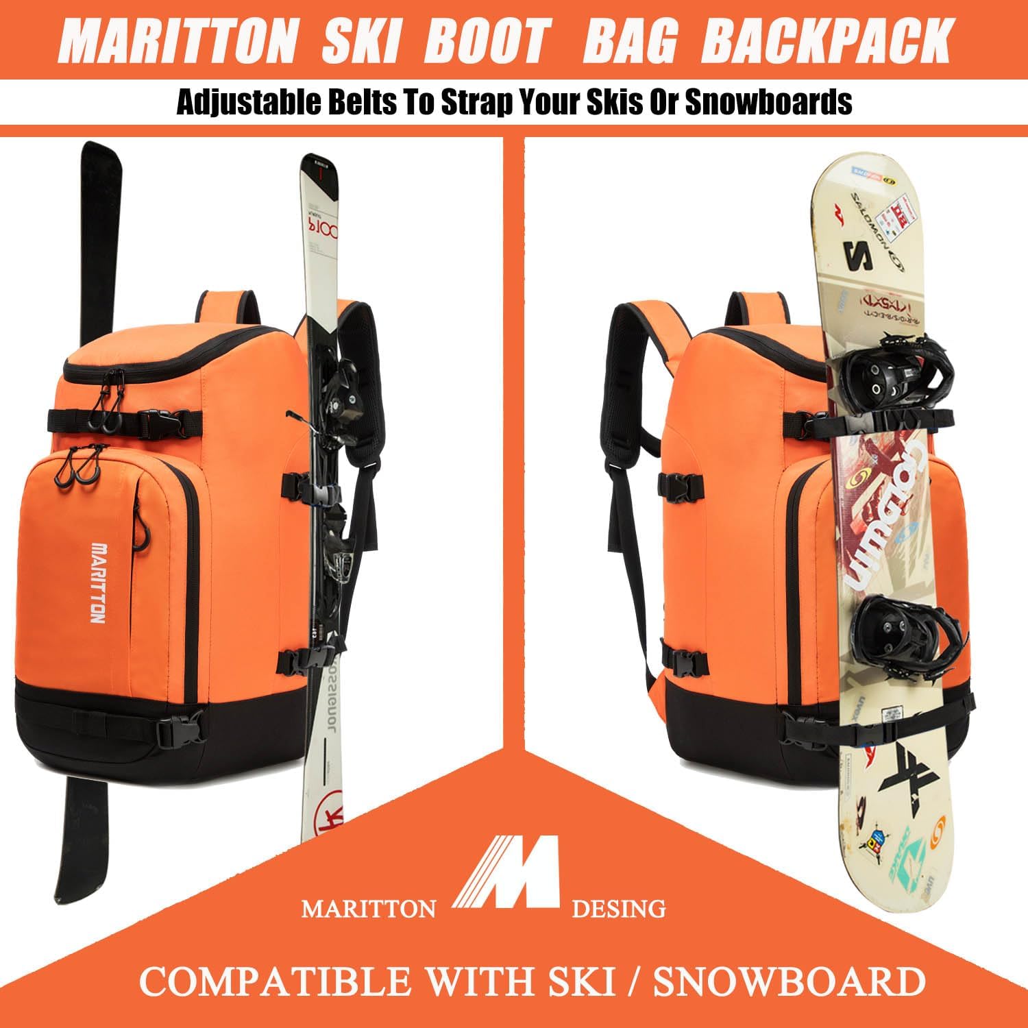 Ski Boot Bag - Boot Travel Backpack for Snowboard & Ski Boots, Helmet, Goggles, Gloves, Accessories
