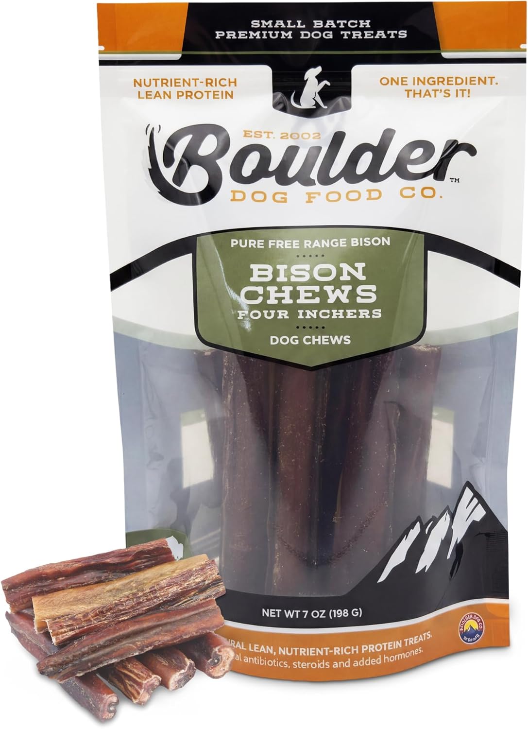 Boulder Dog Food Company Bison Chews, 6 Inches (10 oz) - Bully Sticks for Dogs Made in USA, No Hide Dog Chews, Grain Free Dog Treats, Bully Sticks Odor Free, Pizzle Sticks for Dogs