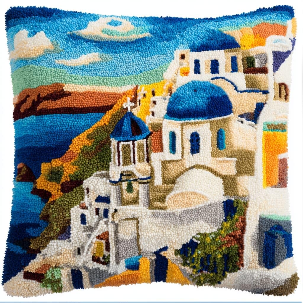 Taxpy Latch Hook Cushion Kits Architecture Pillowcase Kits Embroidery Kit 17X17 Inch DIY Needlework Pillow Cover Sofa Cushion Rug Making
