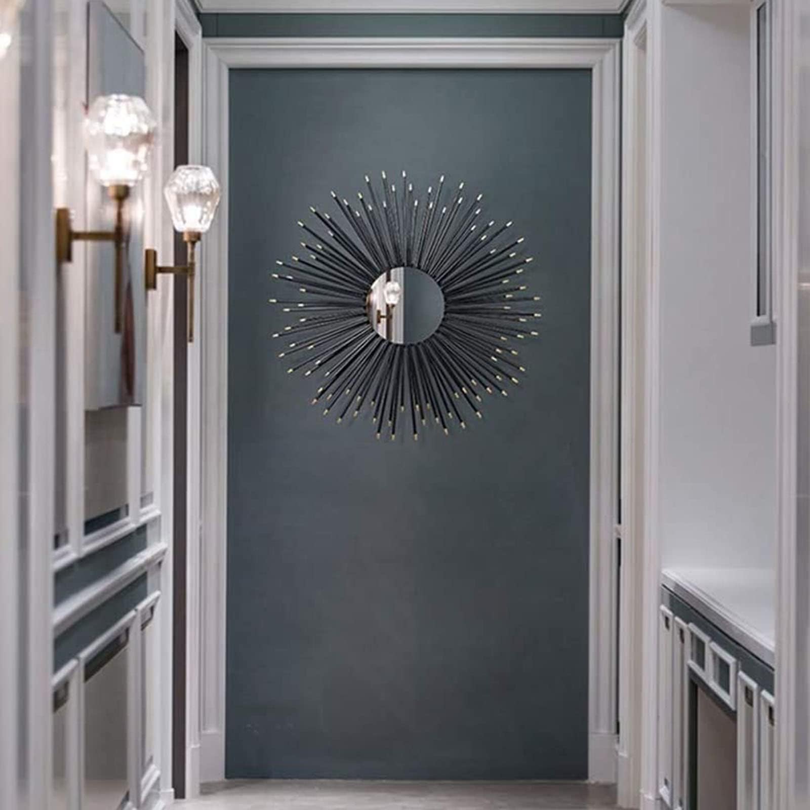 Sunburst lustro ścienne, okrągłe metalowe lustro dekoracyjne, 80 cm, tradycyjny styl, montowane na ścianie, wielofunkcyjna dekoracja pokoju