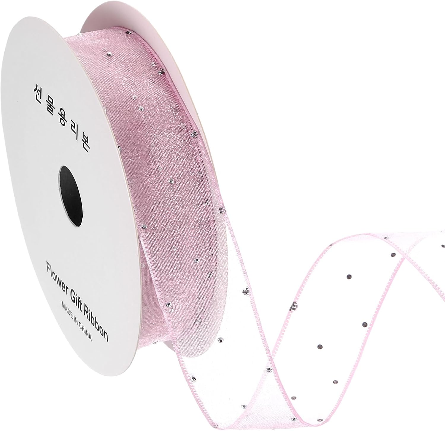 uxcell Organza Sheer Ribbon with Silver Rhinestone, 1 Inch x 10 Yard Gauze Wired Ribbon for Christmas Tree Wreath Bow Making Gift Wrapping Party Decoration, Dusty Rose