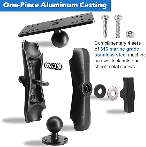 Vista 4 de Aluminum Fish Finder Mount with 1.5" / C Size Ball, Medium Arm Marine Electronic/Depth Finder Mount for Boat/Kayak/Fishing, Kayak Accessories