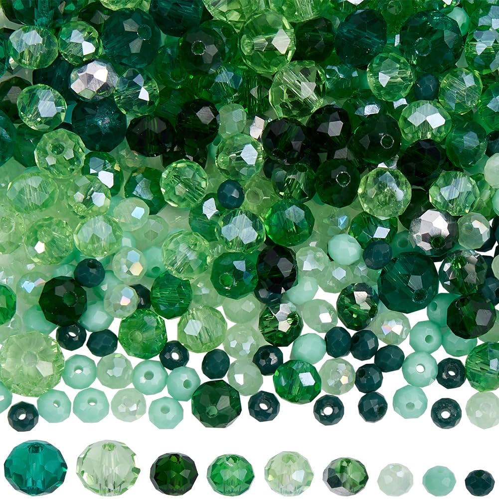 SUNNYCLUE 1 Box 1000pcs Green Glass Beads Rondelle Crystal Beads 8mm Bulk Faceted Flat Round Abacus 4mm 6mm Loose Spacer Beads For Diy Crafting Jewellery Making Bracelet Necklace Earring Supplies