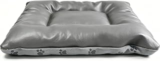Gray Faux Leather Dog Bed Mat, Waterproof Washable Pet Crate Pad, 3CM Thick Puppy Sleeping Cushion, Scratch Resistant Non Slip Grey Dog Bed for Sofa Floor Indoor Kennel L Size