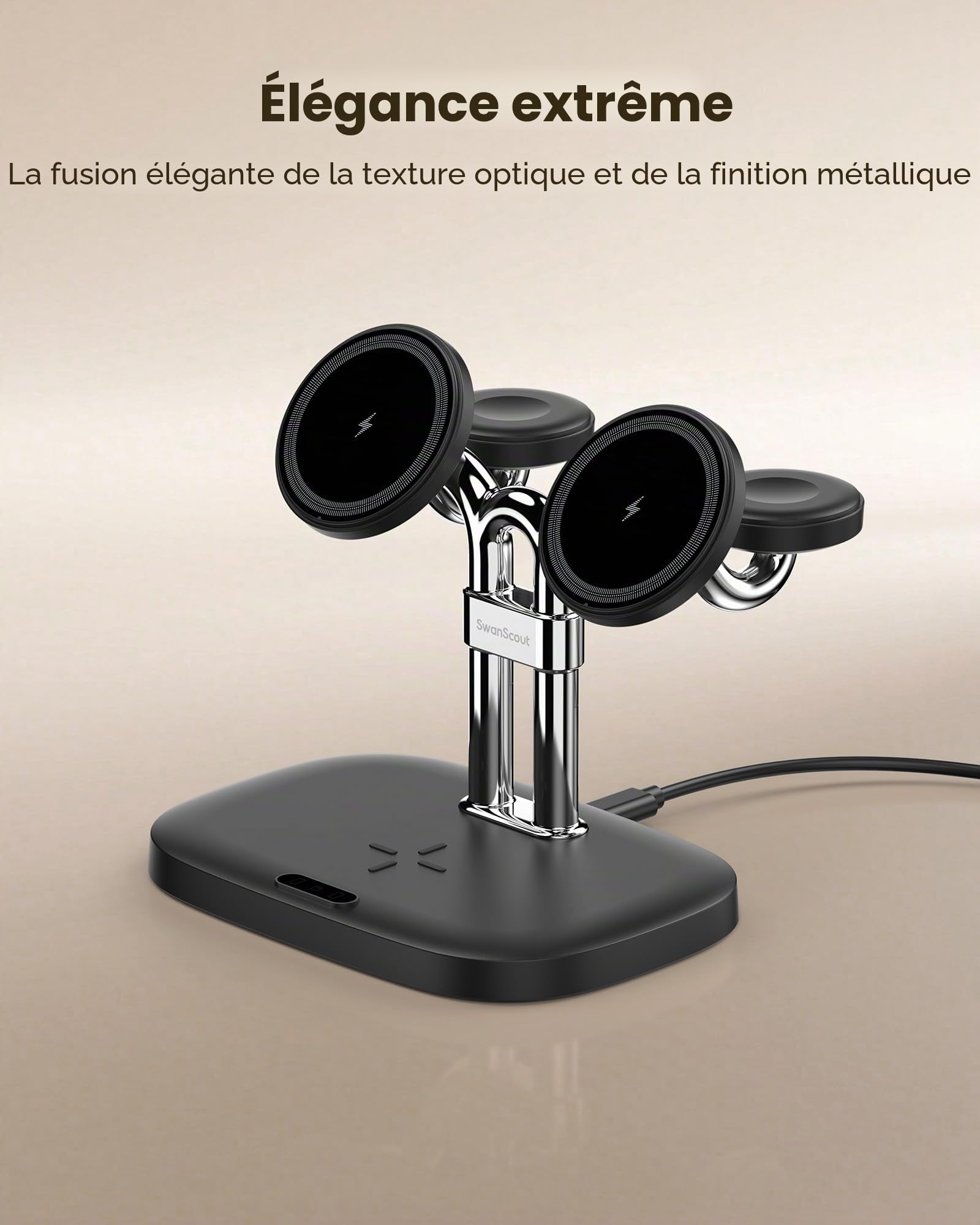 Chargeur 5-en-1 Double pour 2 iPhone, Station de Charge pour 2 Apple Watch | Chargeur Magnétique sans Fil pour iPhone Air/17/16/15, Double Recharge Rapide 5W pour Apple Watch 11/10/Ultra 3/SE 3