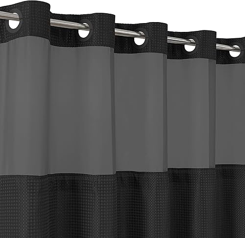 Vista 30 de Americanflat 72x75 cortina de ducha sin gancho con patrón de gofre - cortina de ducha larga resistente al agua con panel transparente, forro