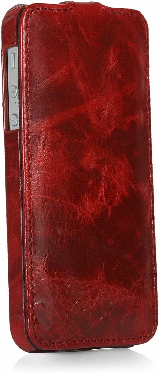 StilGut UltraSlim Genuine Leather Case for Apple iPhone SE & iPhone 5s & iPhone 5, Lawa Red