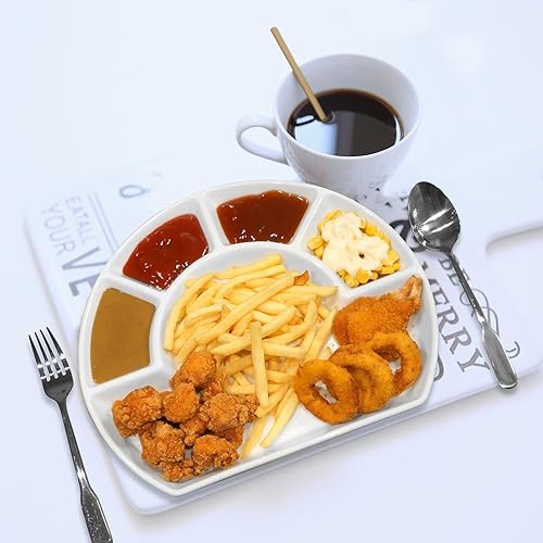 Cinf Compartimento dividido Plato de cerámica Platos de salsa Platos para servir Platillos Tazón Cuenco en forma de cuadrante Cena Ensalada Bandeja