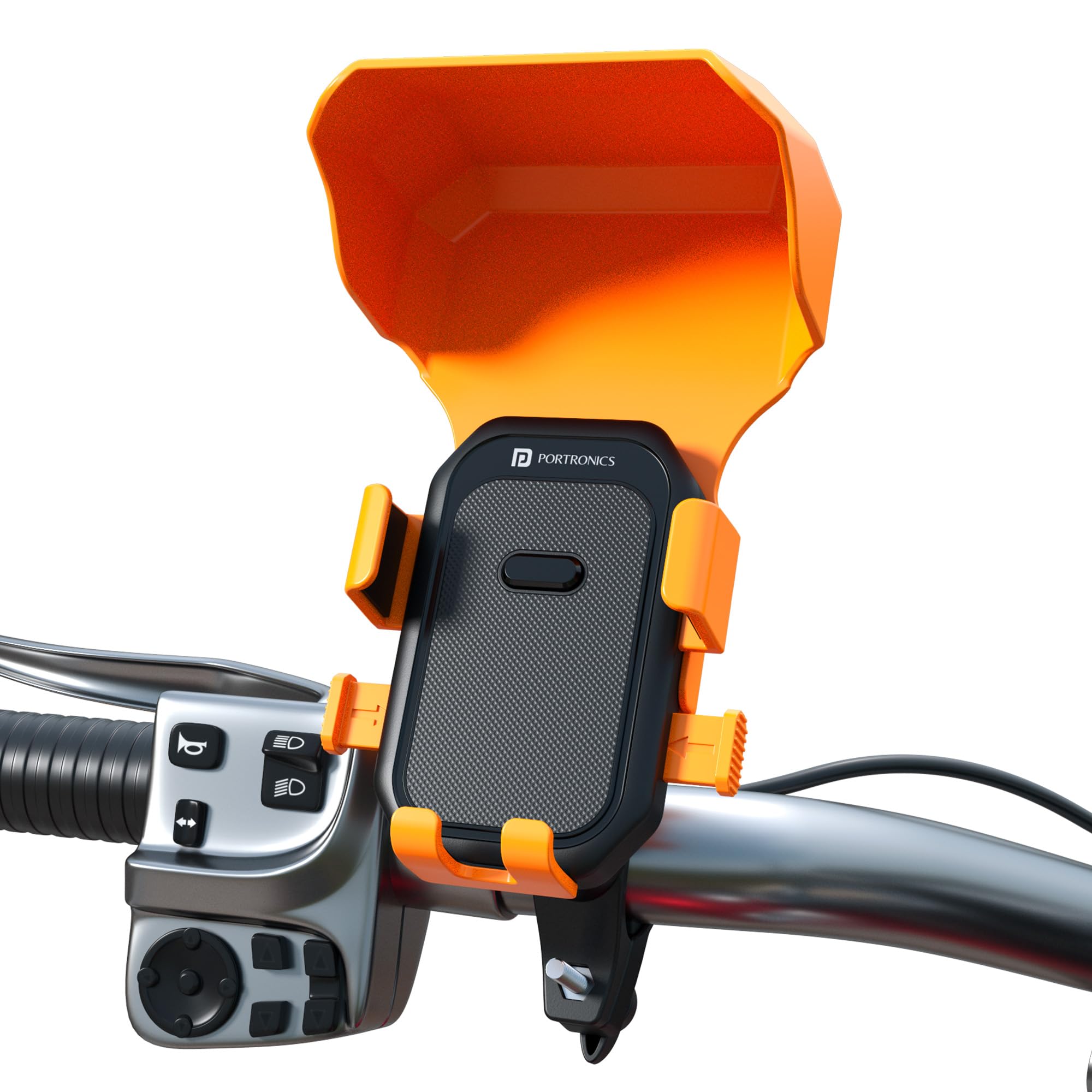 Portronics Mobike 4 Plus Handlebar Mount Mobile Holder with Sunshade & Light Rain Protection, One-Press Release, 360° Rotation, 4-Point Grip Lock, Fits 5.4–6.7 Inch Smartphones, for Maps & Navigation-image-13