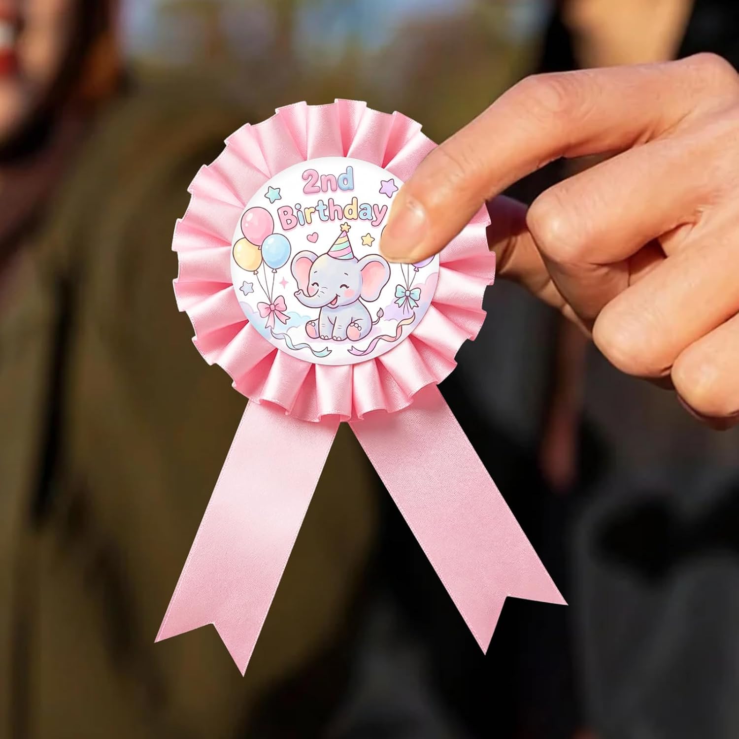 Elephant It's My 1st Birthday Tinplate Badge Pin, Elephant Birthday Girl Award Ribbon Button, Pink Rosette Little Peanut Happy Birthday Brooch Pin for Girl, Jungle Animal Themed 1st Anniversary/ Baby Shower Party Decoration