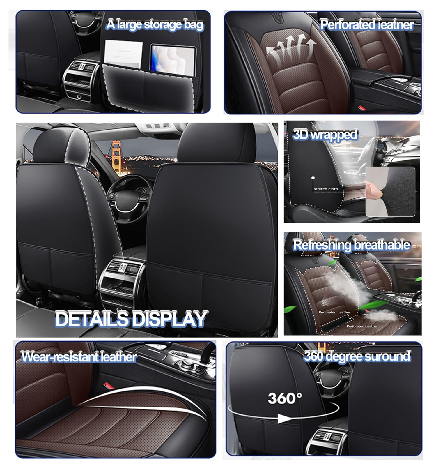 FIENZA Coprisedili per Auto per Peugeot 408, Antiscivolo Auto Set Completo di Coprisedili Traspirante 5 Posti Sedere Protezioni Sedili, Impermeabile Pelle Sedere Protezion(Gray)