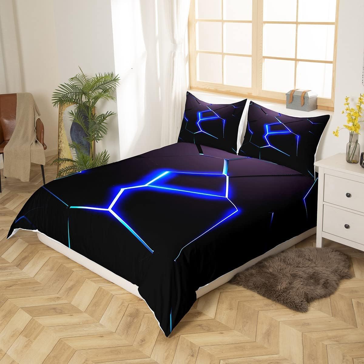 Poszwa na kołdrę Łóżko 180 o strukturze plastra miodu Miękka mikrofibra Pościel 3 sztuki Poszewki na kołdry 3D Geometryczny Fajny wzór Poszwa na kołdrę 240 x 260 cm i 2 poszewki na poduszki 50 x 75 cm
