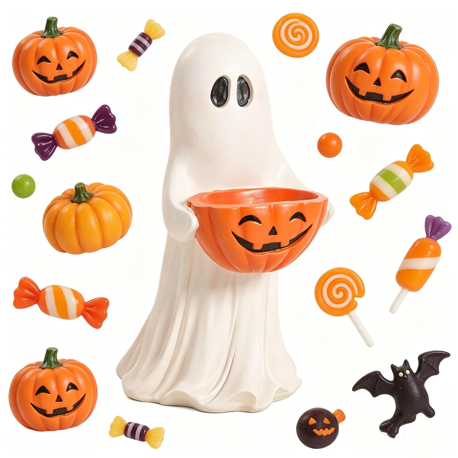 Halloween Figuren, Geisterfigur Statue mit Süßigkeitenschale - halloween süßigkeiten schale, Wettermittel, Cute Gruselig Geister Deko Desktop Ornamente,Halloween Deko Outdoor & Indoor,35CM (1 P)