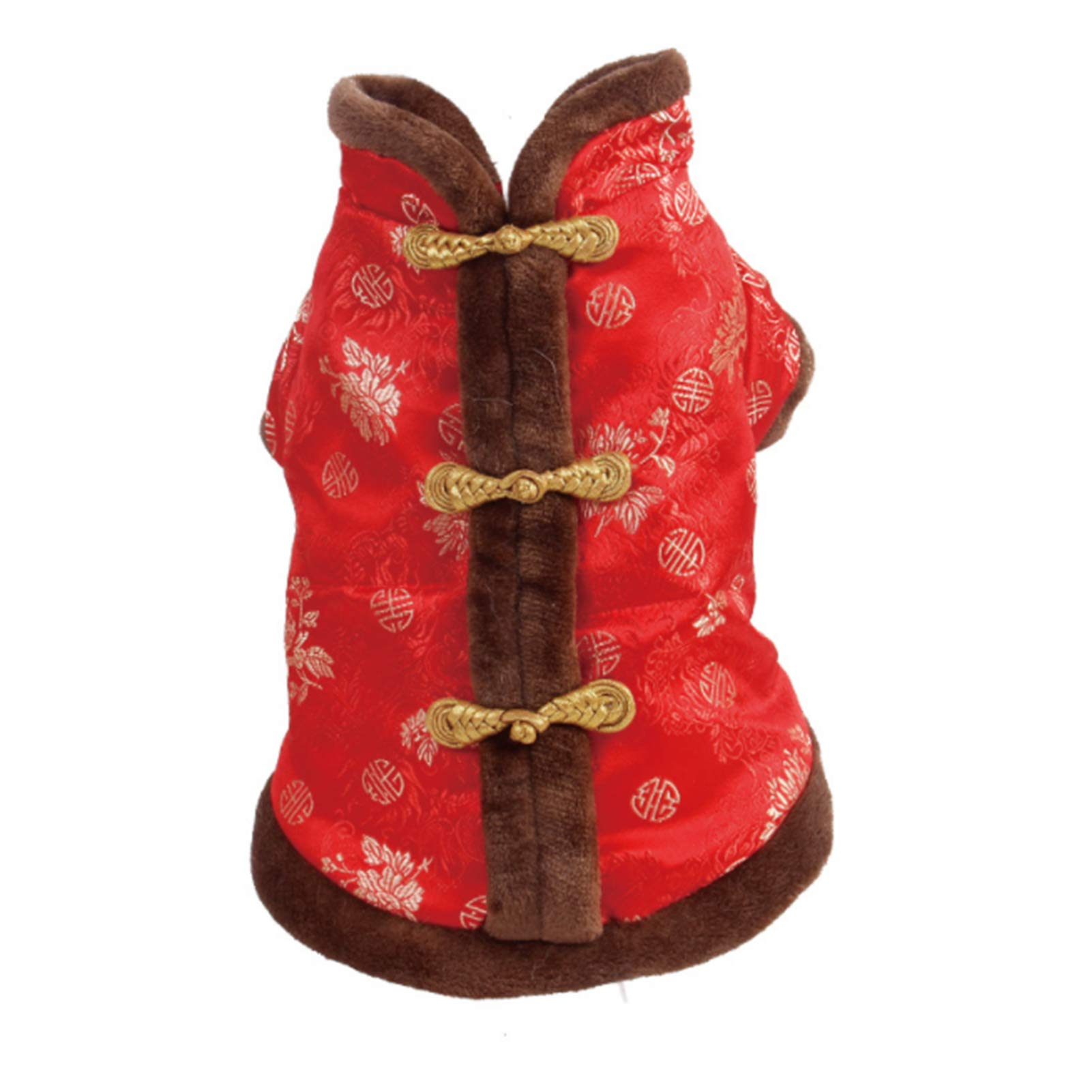 SEIS New Year Cat Knot Buttons Coat Dogs Cheongsam Winter Pet Clothes Vest Christmas Costume for Cats Teddy Bichon Small Medium Dogs (Brown, L (Chest Circumference 63cm/ 24.8