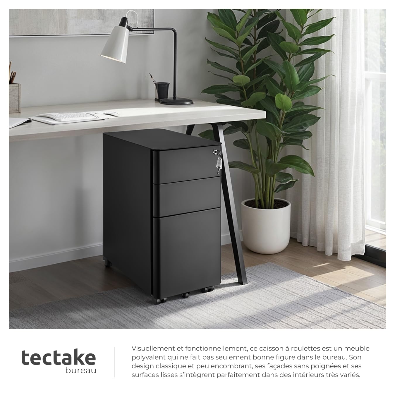 tectake® Caisson Bureau Meuble de Rangement Armoire de Bureau métallique Industriel 30x50x59,5 cm Verrouillable Meuble tiroir Rangement Bureau avec 3 Tiroirs pour Rangement Papier administratif