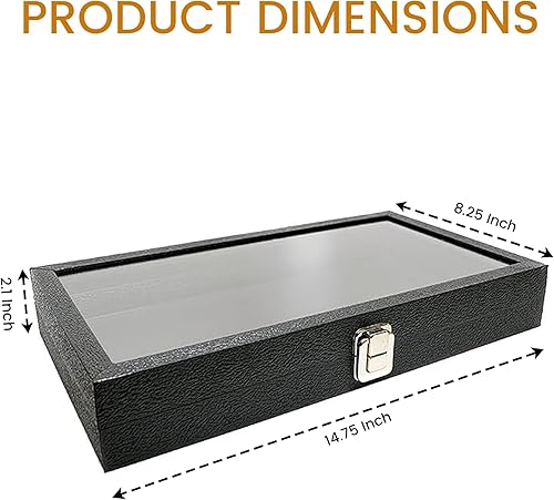 Miniatura 2 de Novel Box Vitrina de joyería con cierre de metal de cuero sintético negro con tapa de cristal grande 14.75 x 8.25 x 2.1 + paño de limpieza NB