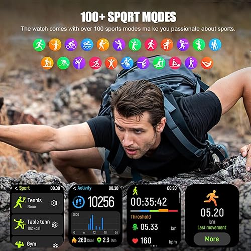 Miniatura 3 de Hvlgmrc Reloj inteligente militar para hombre de 1.96 pulgadas para deportes al aire libre con respuestahacer llamadas, reloj de fitness, oxígeno en