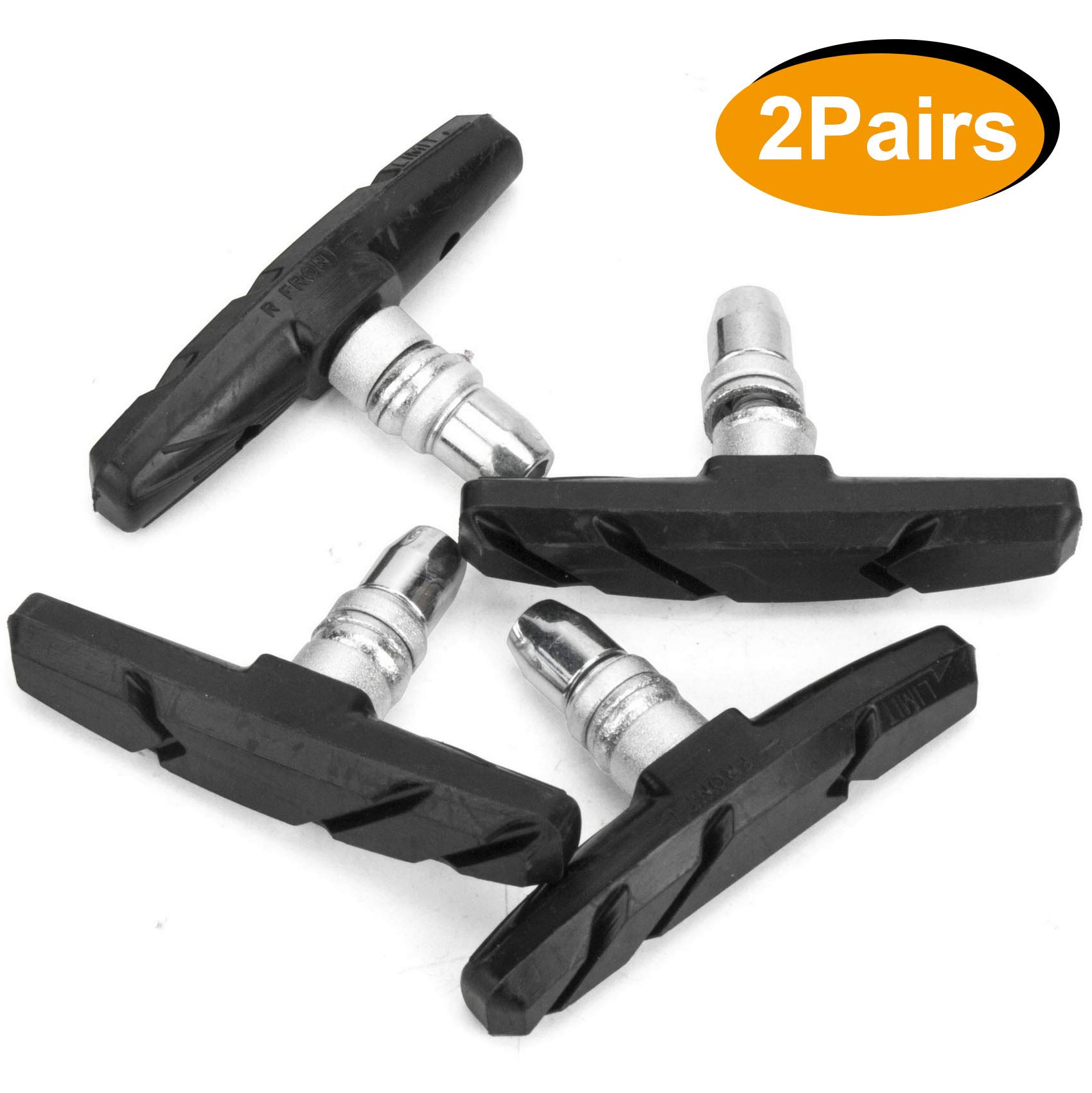 GPMTER 2 Pairs Bike Brakes Pads Set, 70mm for Cruiser MTB Mountain Bicycle Universal V-Brake Blocks with Hex Nut and Shims, No Noise No Skid