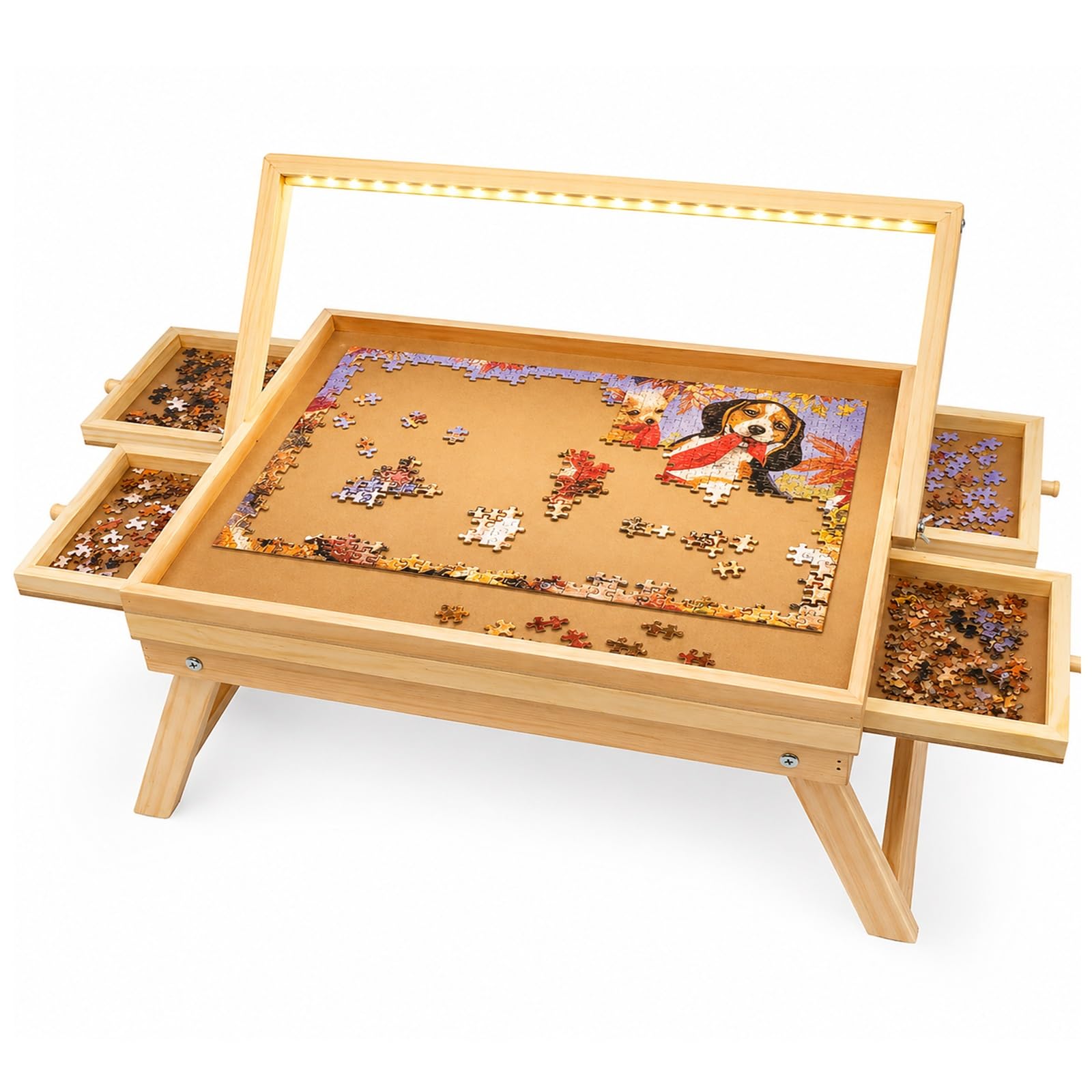 Gr8 Home LED Puzzle Table with Drawers, 1000 Piece Jigsaw Board, Wooden Puzzle Table with Storage Trays & LED Light, Raised Puzzle Board for Adults, Portable Puzzle Table