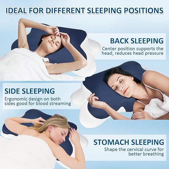 Memory Foam Pillows, Ergonomic Pillow Orthopedic Neck Support Pillow Removable Washable Pillowcase for Side Sleepers, Back, Neck Shoulder Pain Relief (navy blue)
