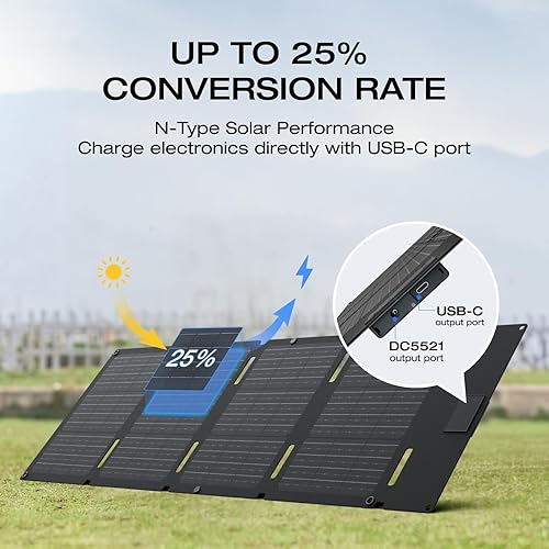 Miniatura 2 de EF ECOFLOW Panel solar portátil de 45 W con tipo C, 25% de eficiencia de conversión, célula solar tipo N para centrales eléctricas, IP68