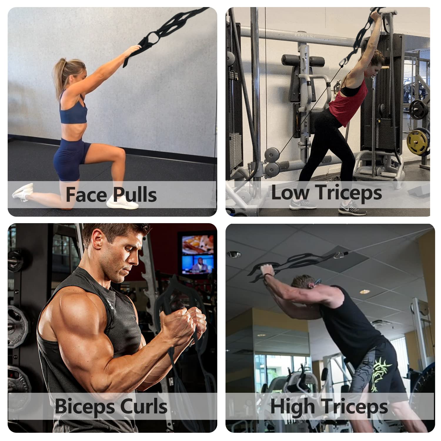 Corda Tricipiti, Maniglie per Esercizi LAT Machine Maniglie Palestra Lunga Push Pull Down Tricep Rope con Moschettone