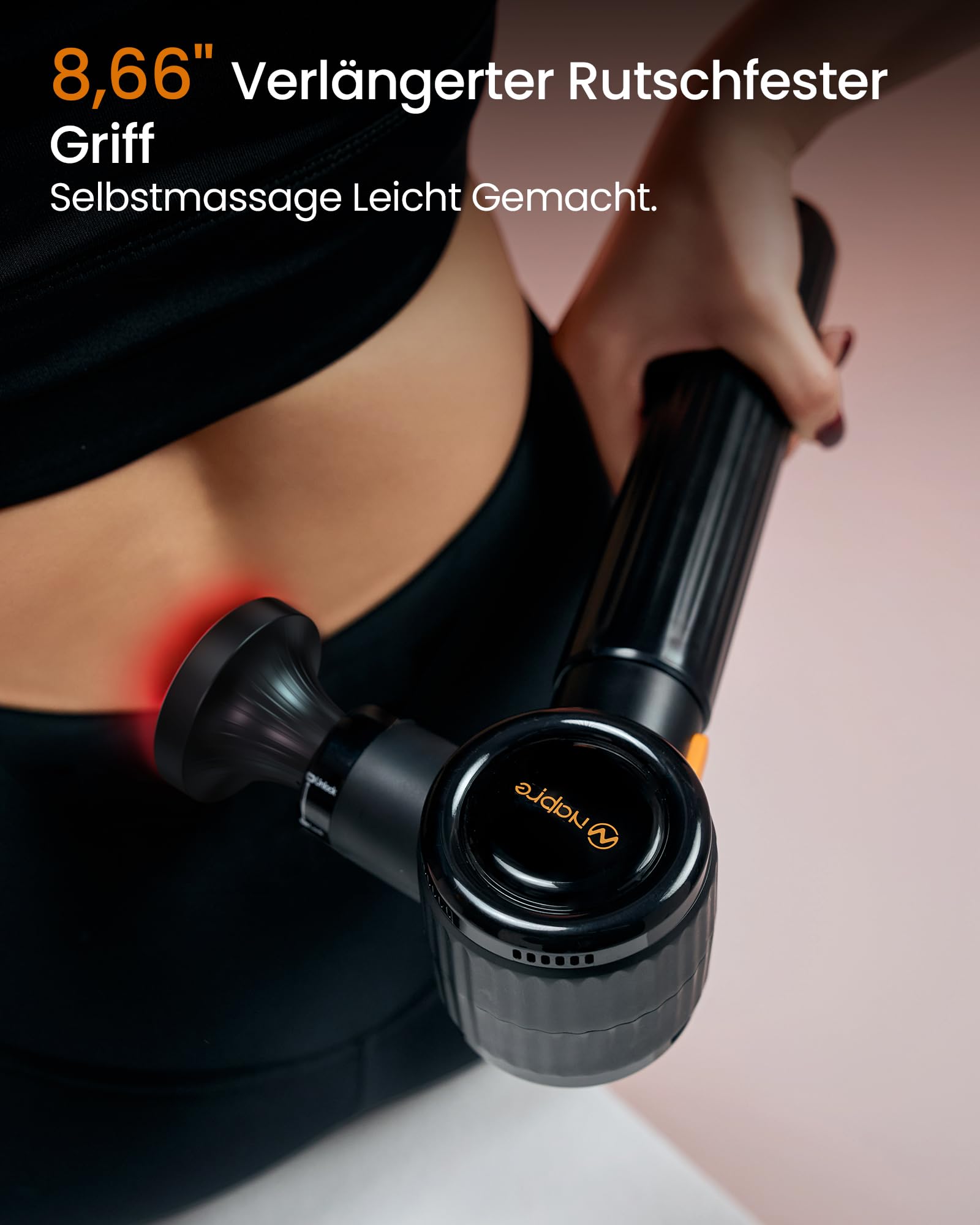 Massagepistole mit Wärmefunktion und Rotlichttherapie,Napre Massage Gun Massage Pistole mit Verlängerungs Griff und 3 Einstellbaren Winkeln,Muskel Percussion Massagegerät für Rücken/Nacke Entspannung
