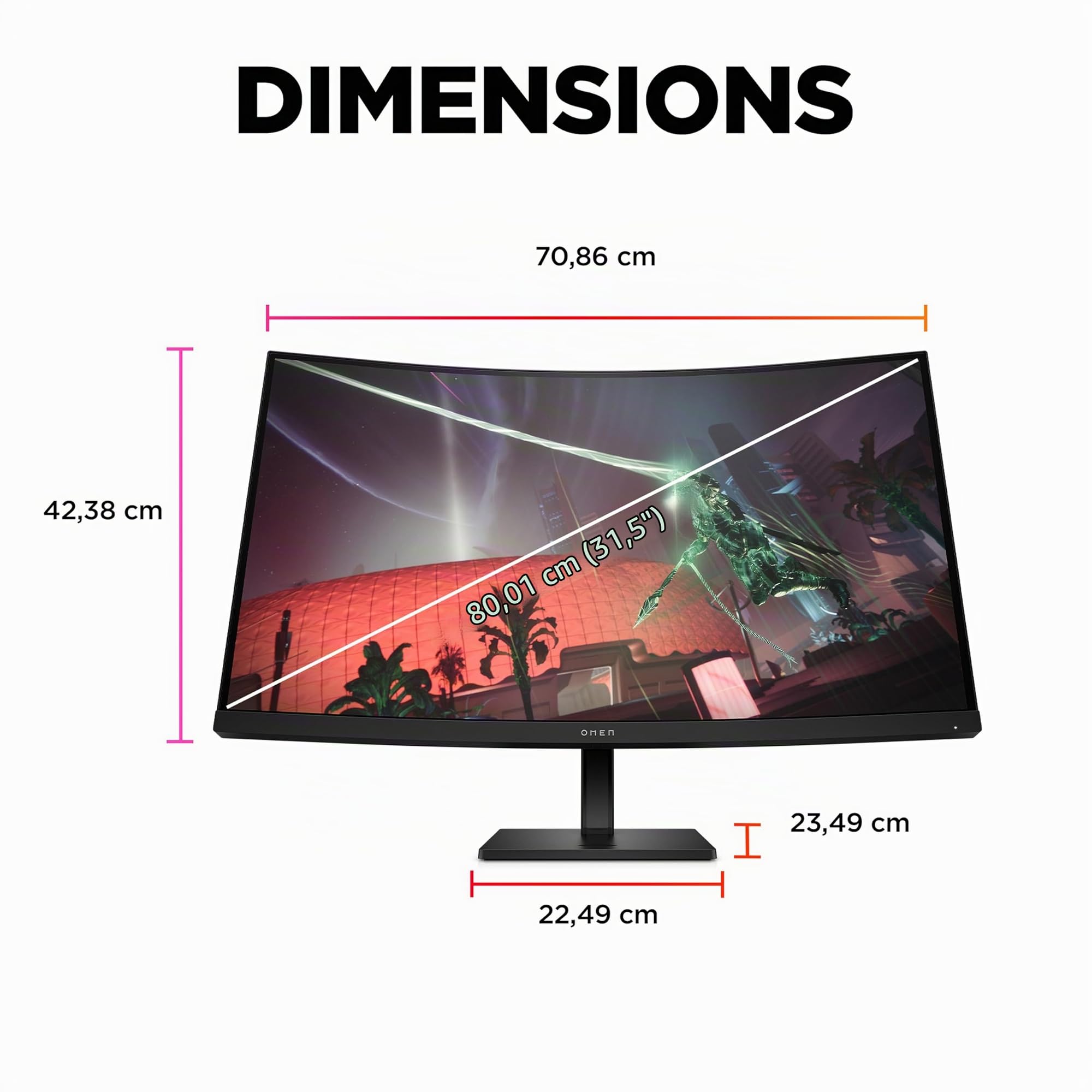HP OMEN 32c Écran Gaming Incurvé 32" 165Hz 1ms QHD (2560 x 1440 Pixels, 16:9, Antireflet, Hauteur réglable, HDR, AMD Freesync Premium)