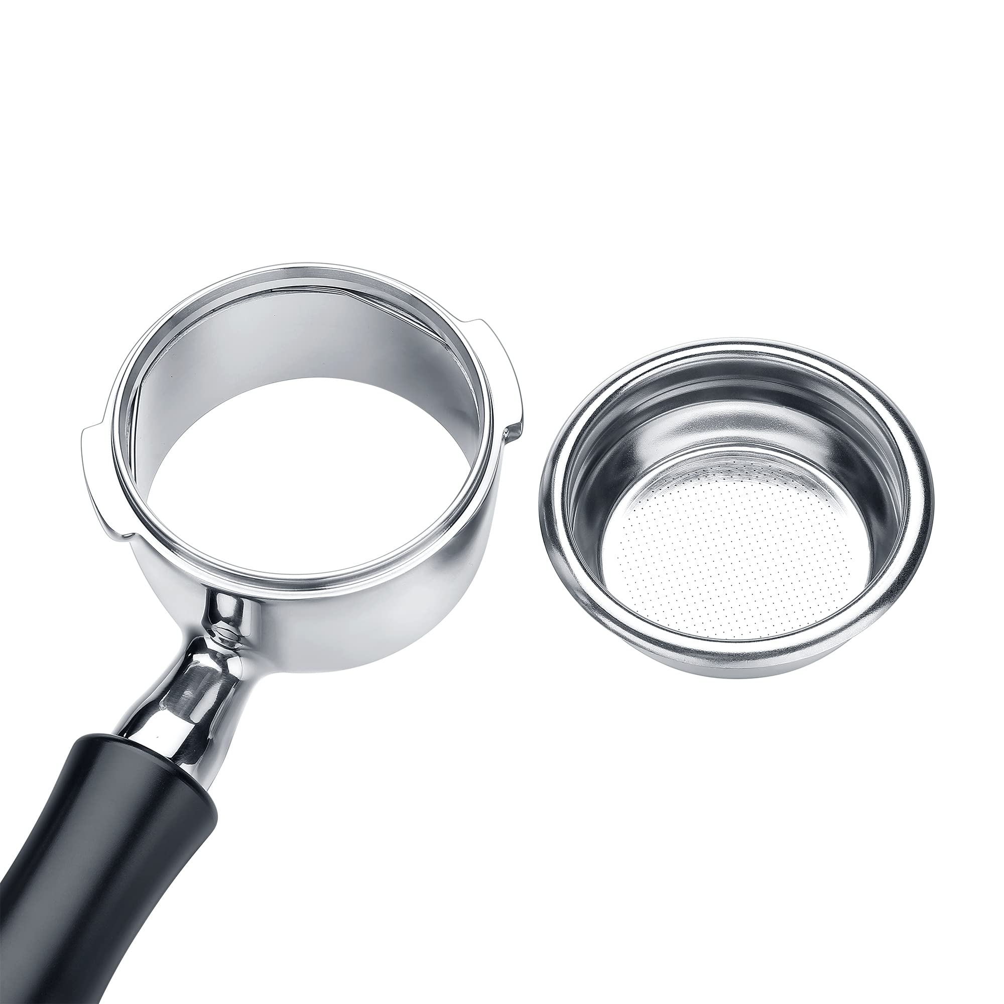 Normcore Portafiltro sin fondo para Gaggia Classic Pro de 58 mm con cesta de filtro de 2 tazas, portafiltros de acero inoxidable sin fondo con mango de aluminio para Gaggia Classic con colador