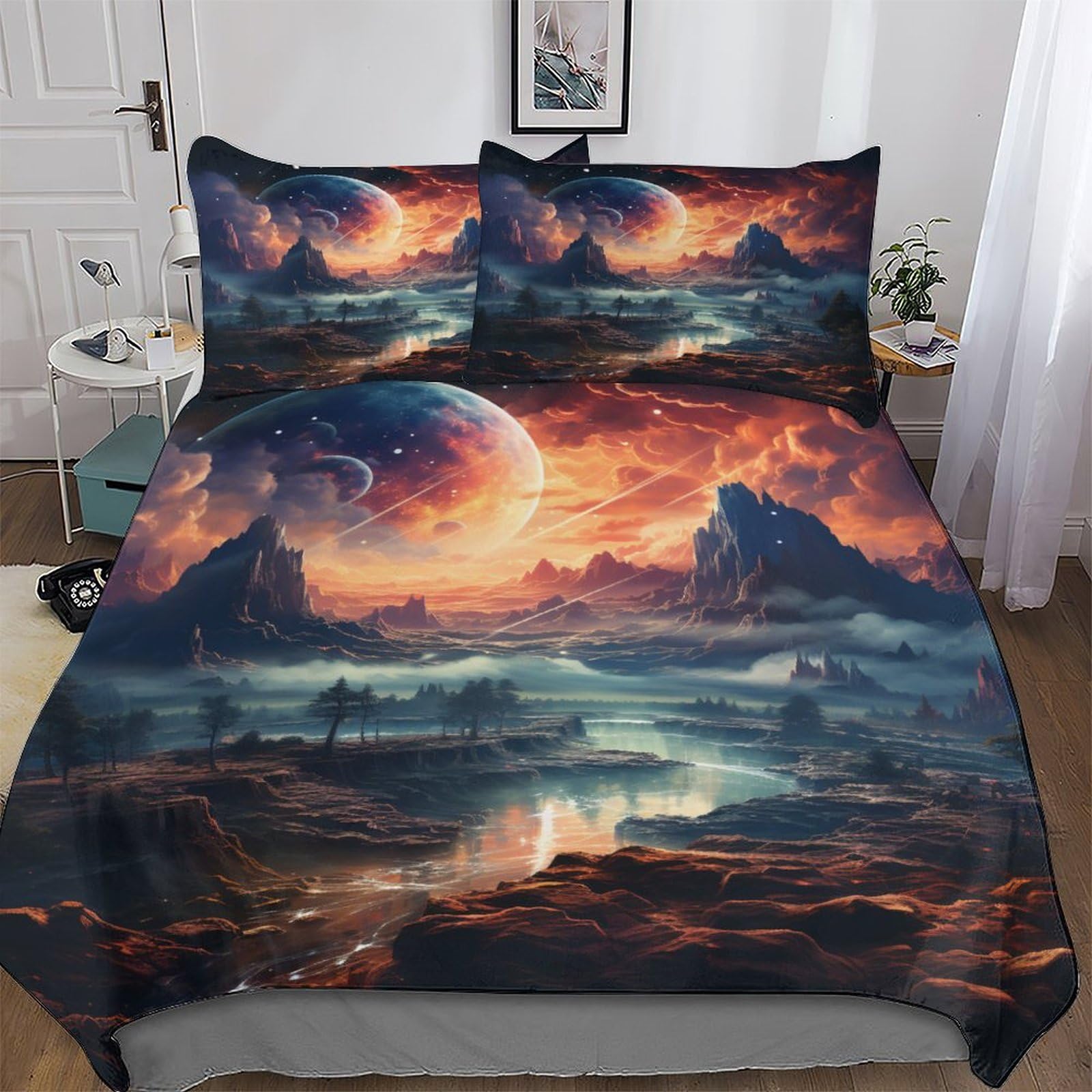 Fantasy Landscape Duvet Cover 3D Bedding Set Soft Brushed Microfiber Comforter Cover with Zipper Closure Quilt Cover with Pillowcase for Kids Teenagers Adult 2 Pieces Single (135x200cm)