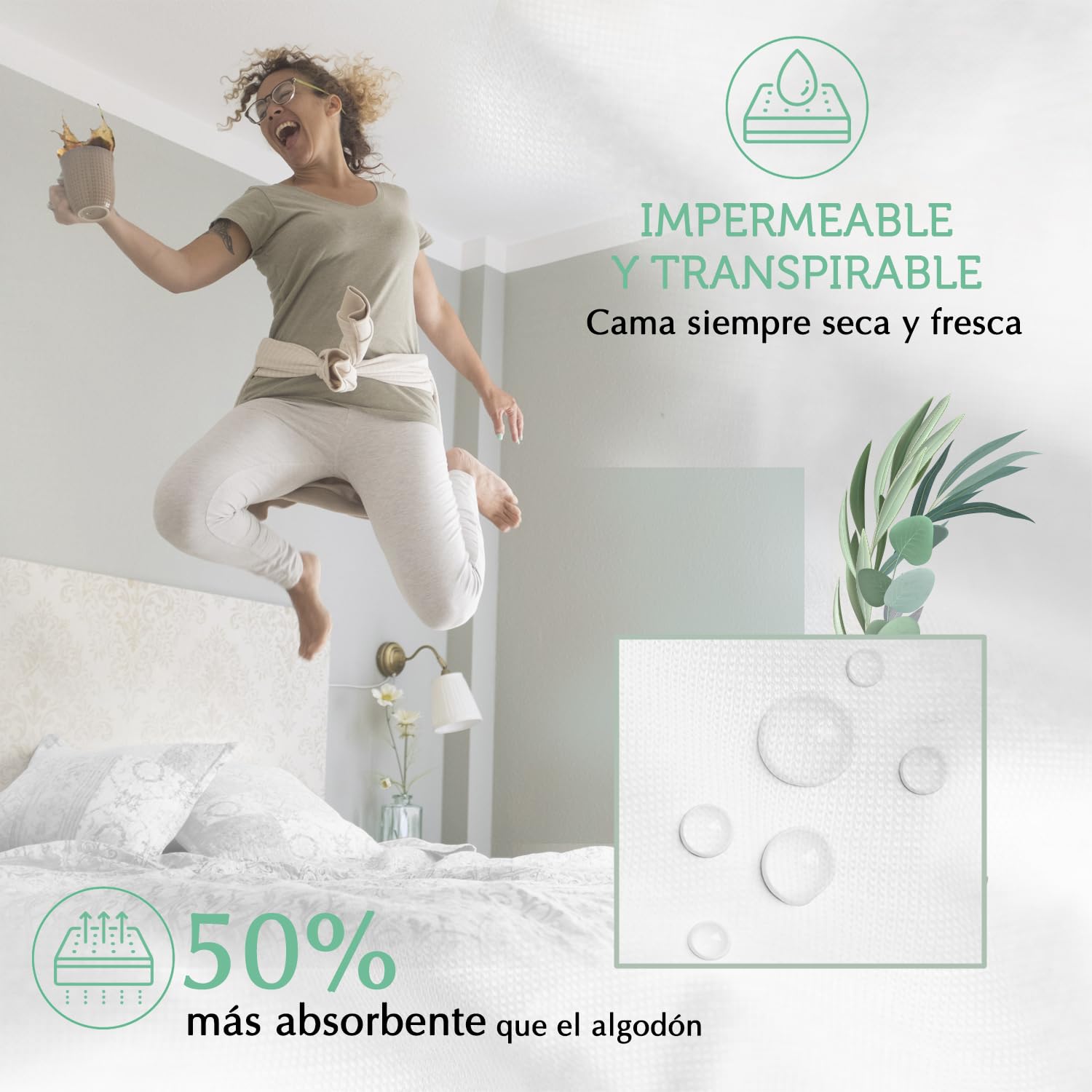 Protector Colchon 80x160-18 cm Impermeable Certificado Oeko-Tex® ~ Cubre de Cama en Fibra Lujosa Tencel™ Ecológica ~ Forma Funda Ajustable