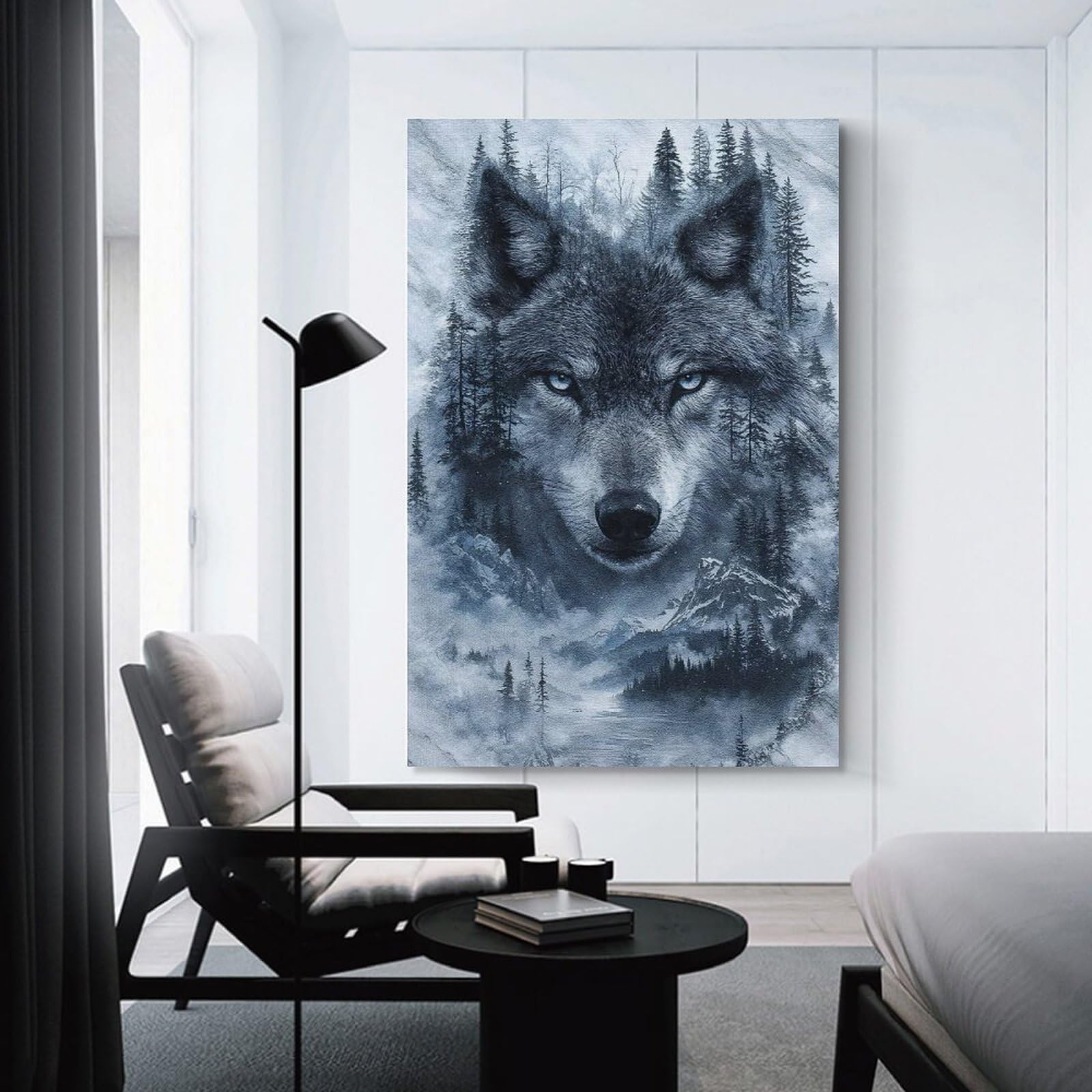 Junmoney Wall Picture Print Wolf And Winter Forest, 12x18inch(30x45cm), for Workspace Walls, Study Corners Or Bedrooms, A Smart Decor Choice for Study Walls