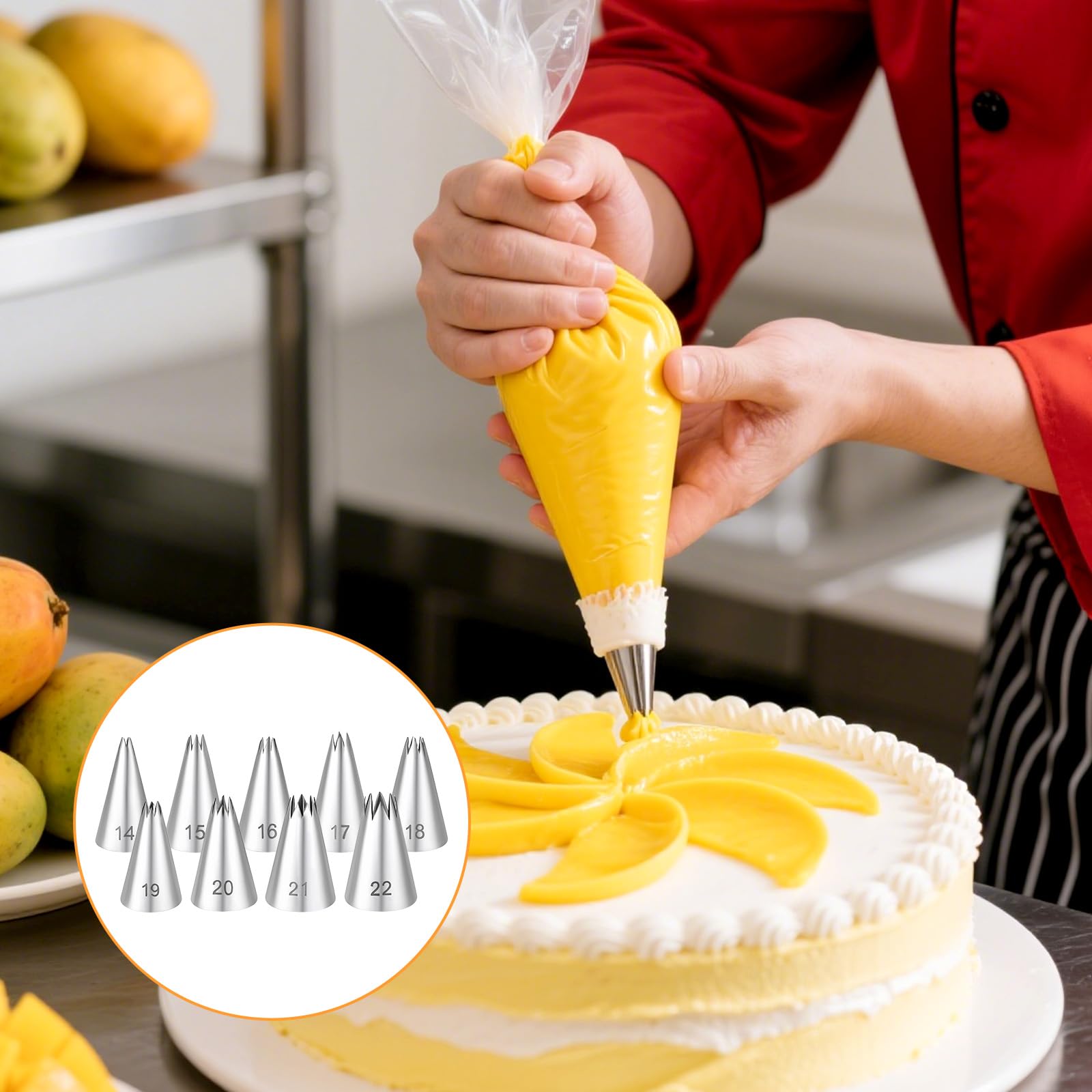 Juego de puntas de tubería de estrella de acero inoxidable, 9 piezas de boquilla de glaseado de tubo de estrella francesa, juego de puntas abiertas para decoración de pastelería para cupcakes 5