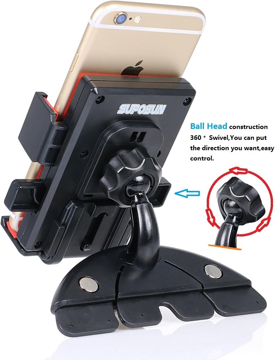 Car Mount,Suposun Universal Multi-support Car Mount Holder 360°Swivel CD Slot for Iphone 6/7/6S Plus 6S/6 Plus/5S/5C/5,Samsung Galaxy S7/S6/Edge/S5,NOTE6/5/4,Nexus,LG,HTC,Sony,Other Smartphones&GPS